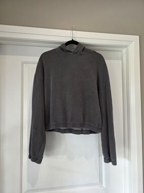 Harlow Washed Charcoal Cropped Hoodie